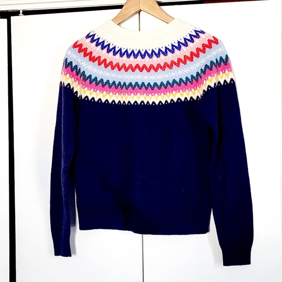 Boden Wool Blend Sweater with Navy and Multicolor Design - Picture 2 of 4